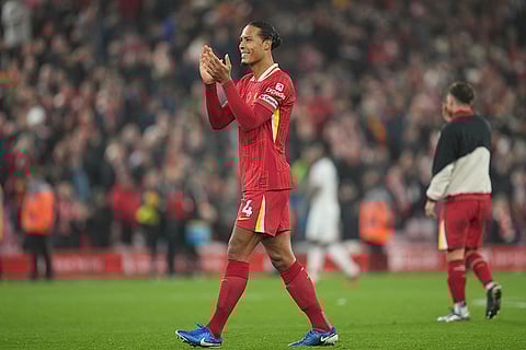 EPL 2024-25: Liverpool's Virgil van Dijk celebrates after his team defeated Aston Villa