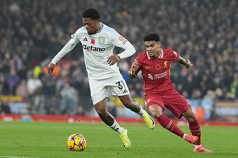 EPL 2024-25: Aston Villa's Leon Bailey, left, is chased by Liverpool's Luis Diaz