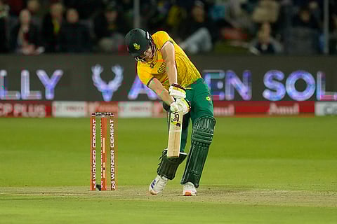 IND vs SA 2nd T20: South Africa's Gerald Coetzee hits a boundary during the second T20 match