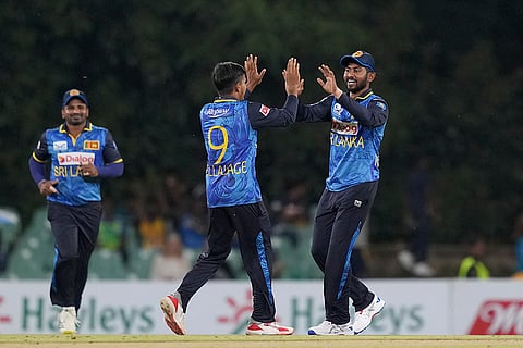 SL Vs NZ, 1st T20I: Sri Lanka's Danith Wellalage celebrates the wicket of New Zealand's Tim Robinson