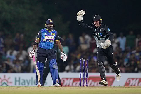 SL vs NZ 2nd T20: New Zealand's wicketkeeper Mitchell Hay celebrates taking catch to dismiss Sri Lanka's Bhanuka Rajapaksa