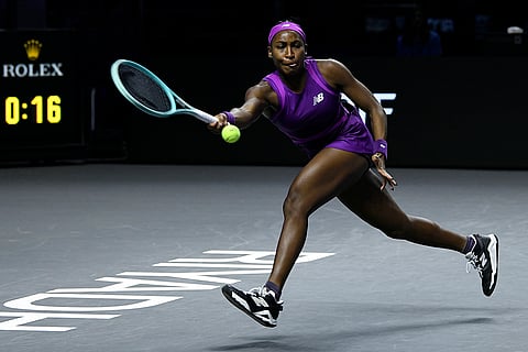 WTA Finals: Coco Gauff of the U.S. plays a shot against China's Qinwen Zheng