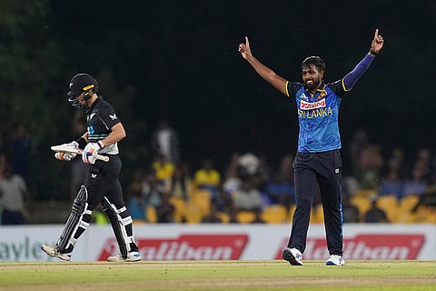 SL Vs NZ, 1st T20I: Sri Lanka's Nuwan Thushara celebrates the wicket of New Zealand's Mark Chapman