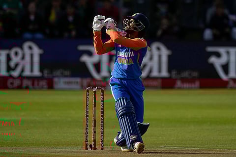 IND vs SA 2nd T20: India's Tilak Varma watches the ball after hitting a boundary