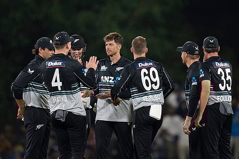 SL vs NZ 2nd T20: New Zealand's team members congratulate Mitchell Santner for the wicket of Sri Lanka's Kusal Mendis