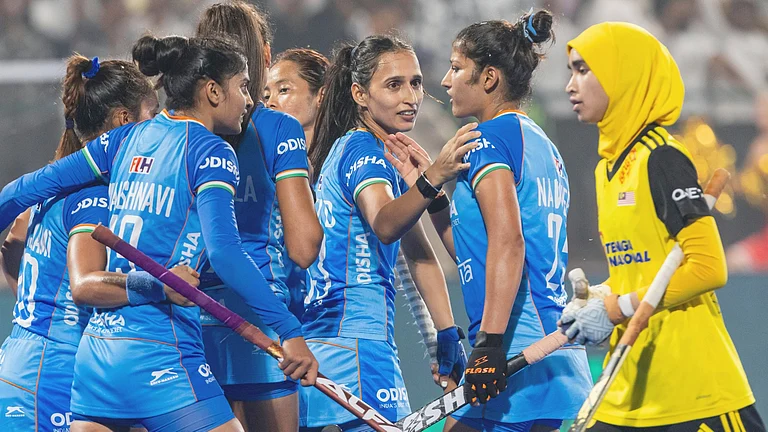 India women's hockey team against Malaysia in Women's Asian Champions Trophy 2024. - Photo: X | Asian Hockey Association