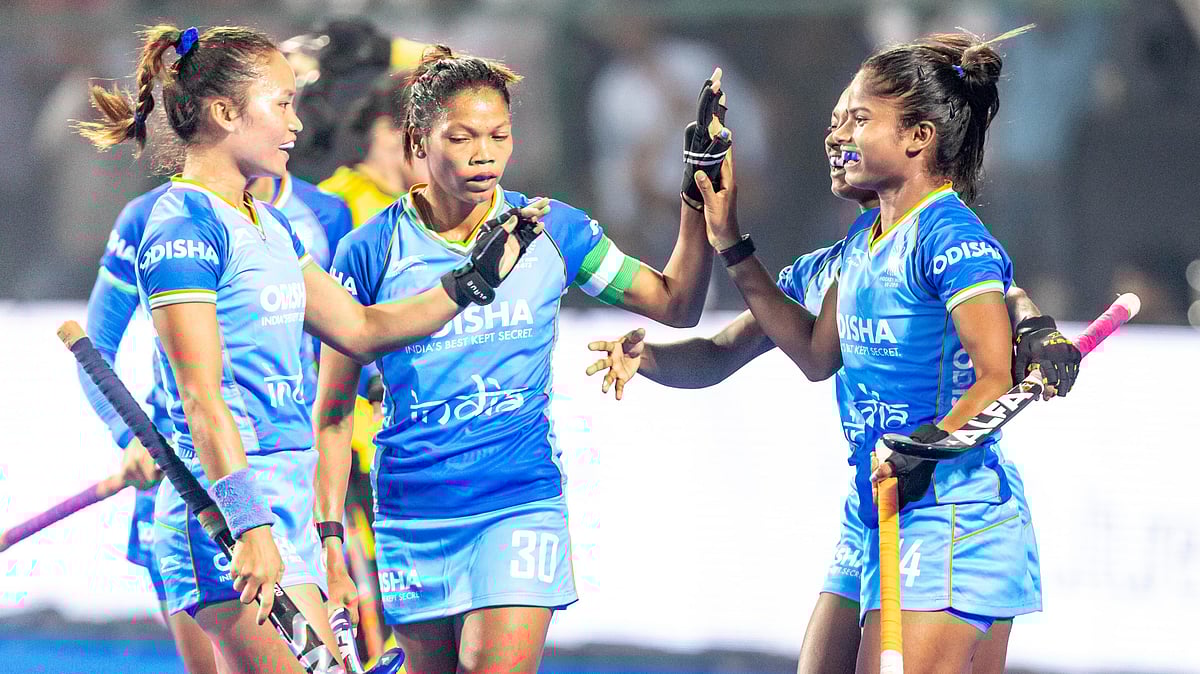 India celebrate a goal 