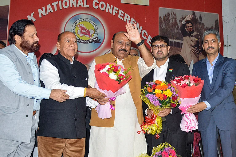 J&K Dy CM Surinder Choudhary at NCP office - | Photo: PTI