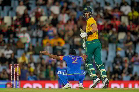 Ind vs SA 3rd T20I: India's Arshdeep Singh, left, appeals successful LBW out of South Africa's Marco Jansen