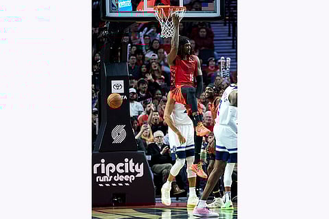 NBA Cup: Trail Blazers center Robert Williams III dunks against the Timberwolves