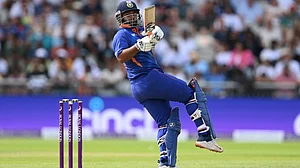 X | BCCI : Indian batter Rishabh Pant in action during a T20I match.