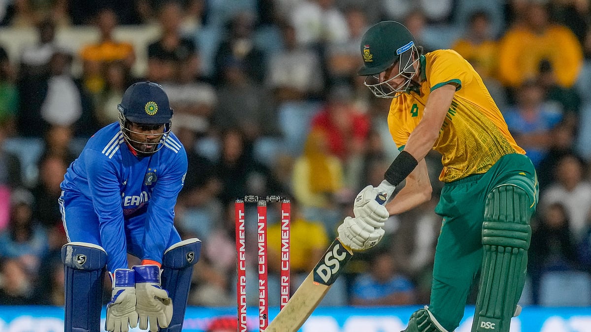 South Africas Marco Jansen bats during the third T20I. AP Photo