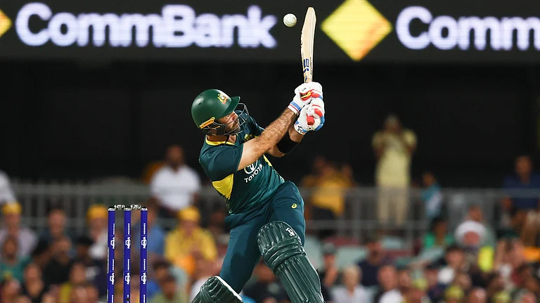 Australia's Glenn Maxwell bats during the T20 cricket international between Pakistan and Australia at the Gabba in Brisbane, Australia, Thursday, Nov. 14, 2024 - Tertius Pickard/AP