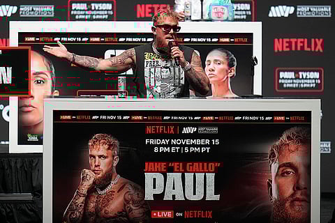 Tyson vs Paul boxing: Jake Paul speaks during a news conference