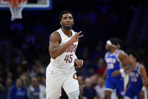 NBA: Cavaliers' Donovan Mitchell reacts after scoring