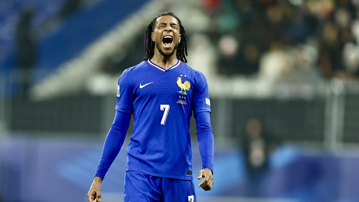Michael Olise looks frustrated during France's draw with Israel
