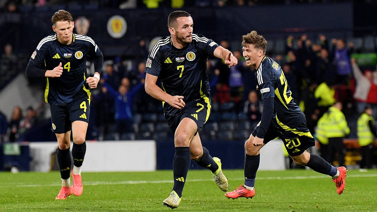 John McGinn celebrates after scoring Scotland's winner against Croatia.