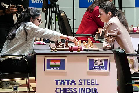 Tata Steel Chess India Rapid, Day 2: Vantika Agarwal (L) plays against Russian GM Aleksandra Goryachkina