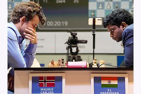 Tata Steel Chess India Rapid, Day 2: Magnus Carlsen from Norway plays against Indian Grandmaster SL Narayanan