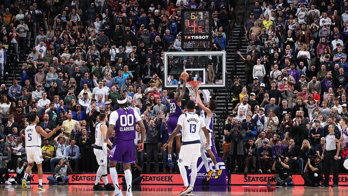 John Collins #20 of the Utah Jazz dunks the ball to win the game against the Dallas Mavericks on November 14, 2024 at Delta Center in Salt Lake City, Utah.