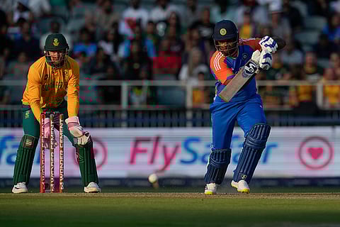 IND vs SA 4th T20: India's Sanju Samson, right, plays a shot