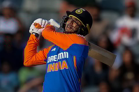 IND vs SA 4th T20: India's Abhishek Sharma watches the ball after hitting a boundary
