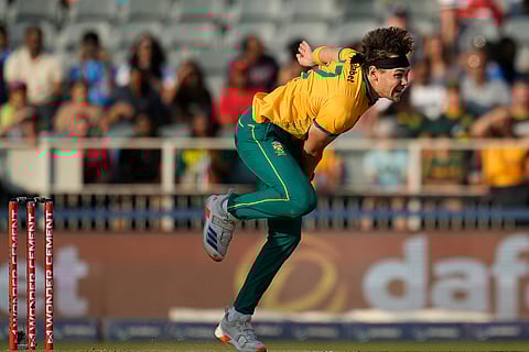 IND vs SA 4th T20: South Africa's Gerald Coetzee reacts after bowling a delivery
