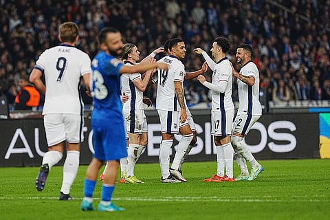 UEFA Nations League soccer: England players celebrate a goal against Greece