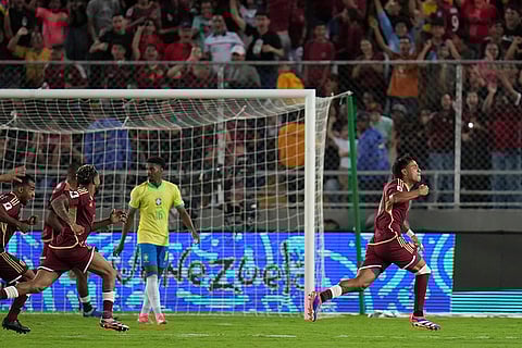 FIFA World Cup 2026 Qualifiers: Venezuela's Telasco Segovia, right, celebrates after scoring his side's first goal