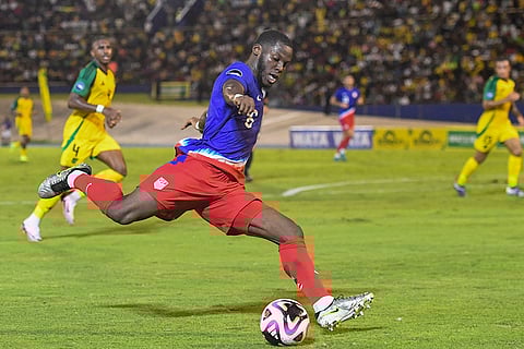CONCACAF Jamaica vs USA: United States' Yunus Musah prepares shoot the ball against Jamaica