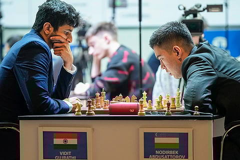 Tata Steel Chess India Rapid, Day 2: Vidit Gujrathi (L) plays against Uzbek GM Nodirbek Abdusattarov