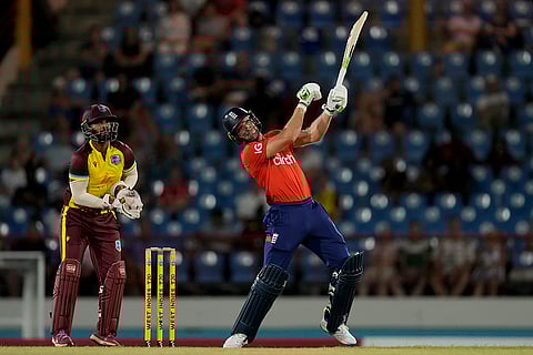 WI Vs ENG, 3rd T20I: England's captain Jos Buttler plays a shot to be caught by West Indies' captain Rovman Powell