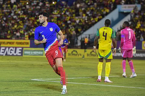 CONCACAF Jamaica vs USA: United States' Ricardo Pepi celebrates scoring his side's first goal