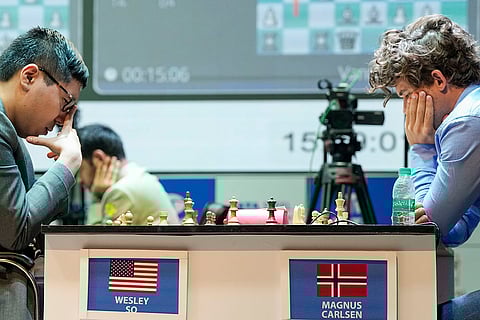 Tata Steel Chess India Rapid, Day 2: Magnus Carlsen (R) of Norway plays against USA GM Wesley So