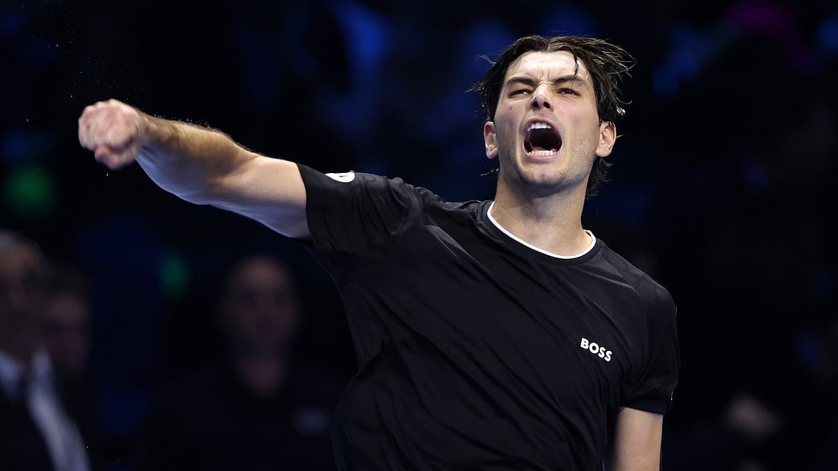 Taylor Fritz roars to the crowd after beating Alexander Zverev