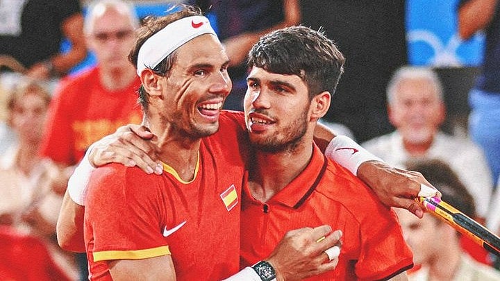X | Davis Cup : Rafael Nadal with Carlos Alcaraz at Davis Cup. 