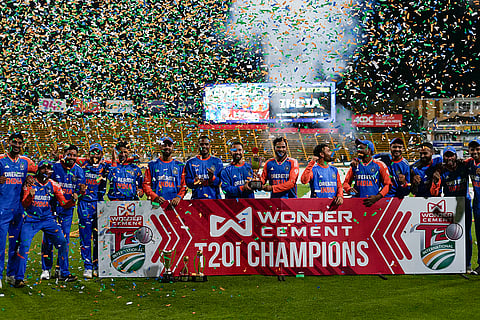 IND vs SA 4th T20: Indian players celebrate with the winners trophy after their win against South Africa