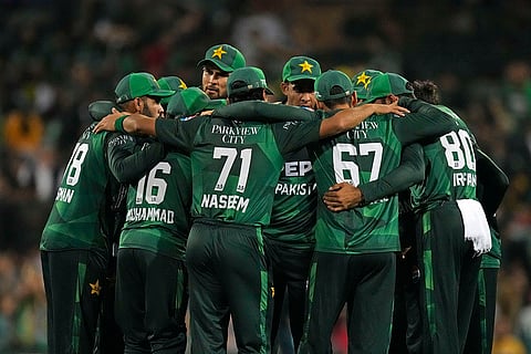 AUS vs PAK 2nd T20I: Pakistan's players form a huddle at the end of Australia's batting
