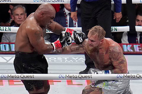 Tyson vs Paul Boxing: Mike Tyson, left, fights Jake Paul