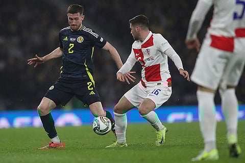 UEFA Nations League: Scotland's Anthony Ralston, left, duels for the ball with Croatia's Martin Baturina
