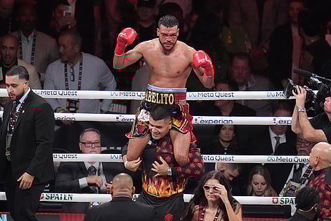 Barrios vs Ramos Boxing: Abel Ramos reacts after a WBC welterweight title bout