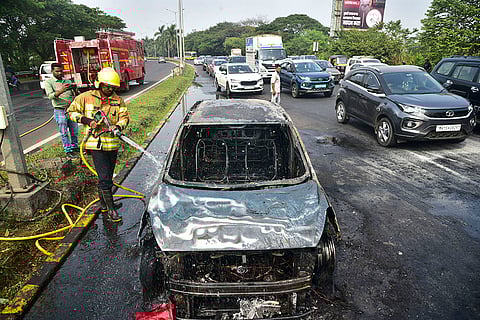 Car catches fire due to overheating