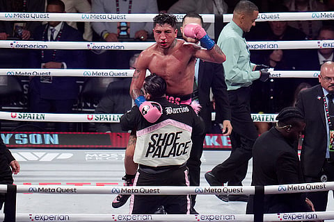 Barrios vs Ramos Boxing: Mario Barrios reacts after a WBC welterweight title bout