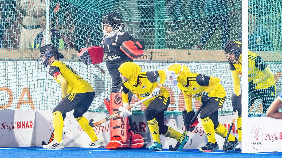 Photo: X/Asian Hockey Federation : The Malaysian women's hockey team in action at Women's Asian Champions Trophy 2024 in Bihar.