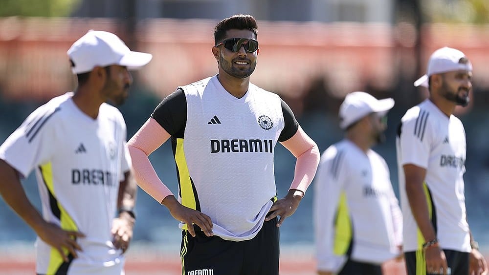 | Photo Courtesy: @BCCI / X : Harshit Rana during practice session.