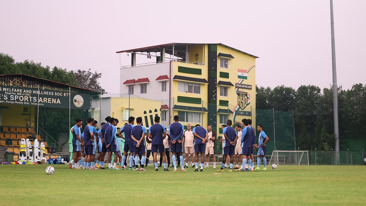 Photo: X | Indian Football Team : India national football team during a practice session in Hyderabad.