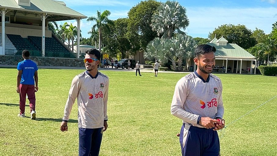 Photo: X | Bangladesh Cricket : Bangladesh cricket team players during a practice session in Antigua.
