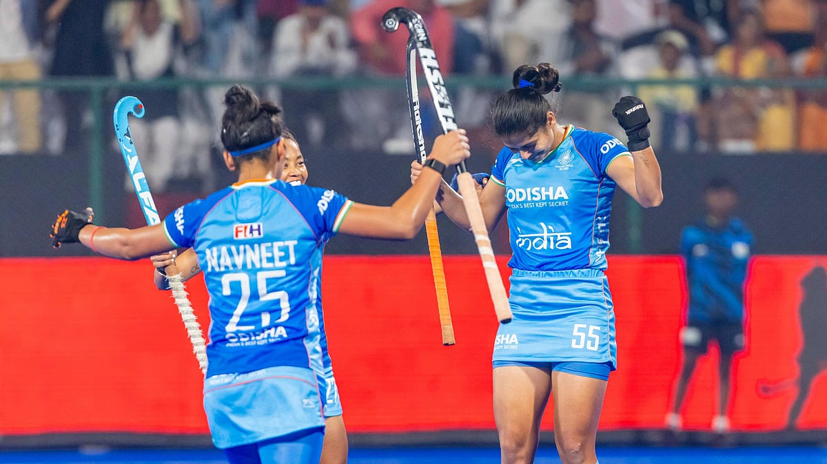X/ @TheHockeyIndia : Deepika Kumari and Navneet Kaur celebrating India's win over Japan.
