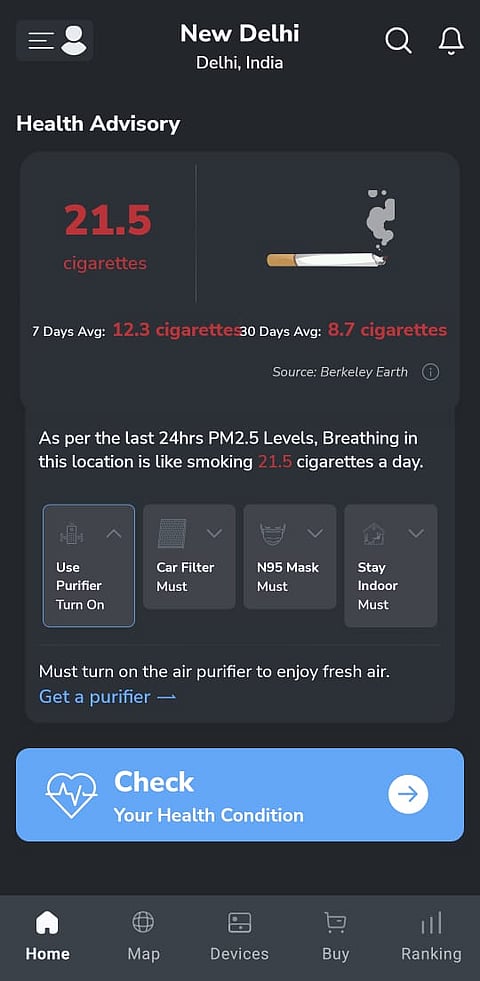 Breathing in Delhi equals to smoking 21 cigarettes daily