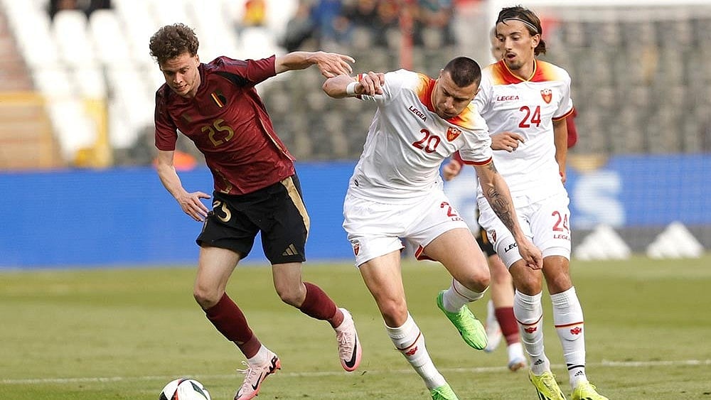 Photo: AP/Omar Havana : Montenegro players (Right) in action against Belgium in the UEFA Nations League.